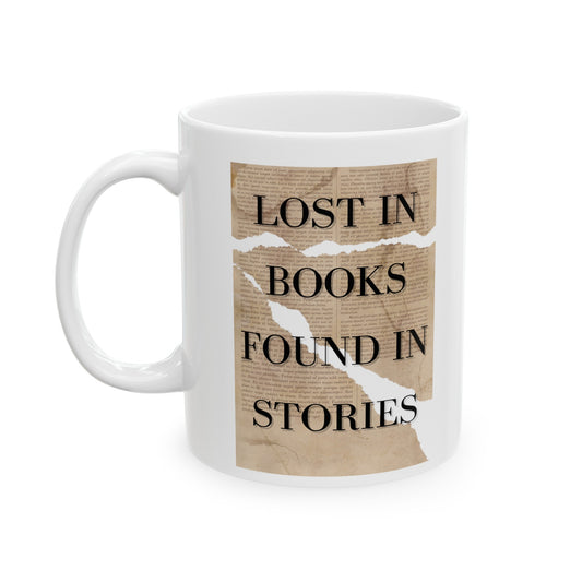 LOST IN BOOKS FOUND IN STORIES MUG